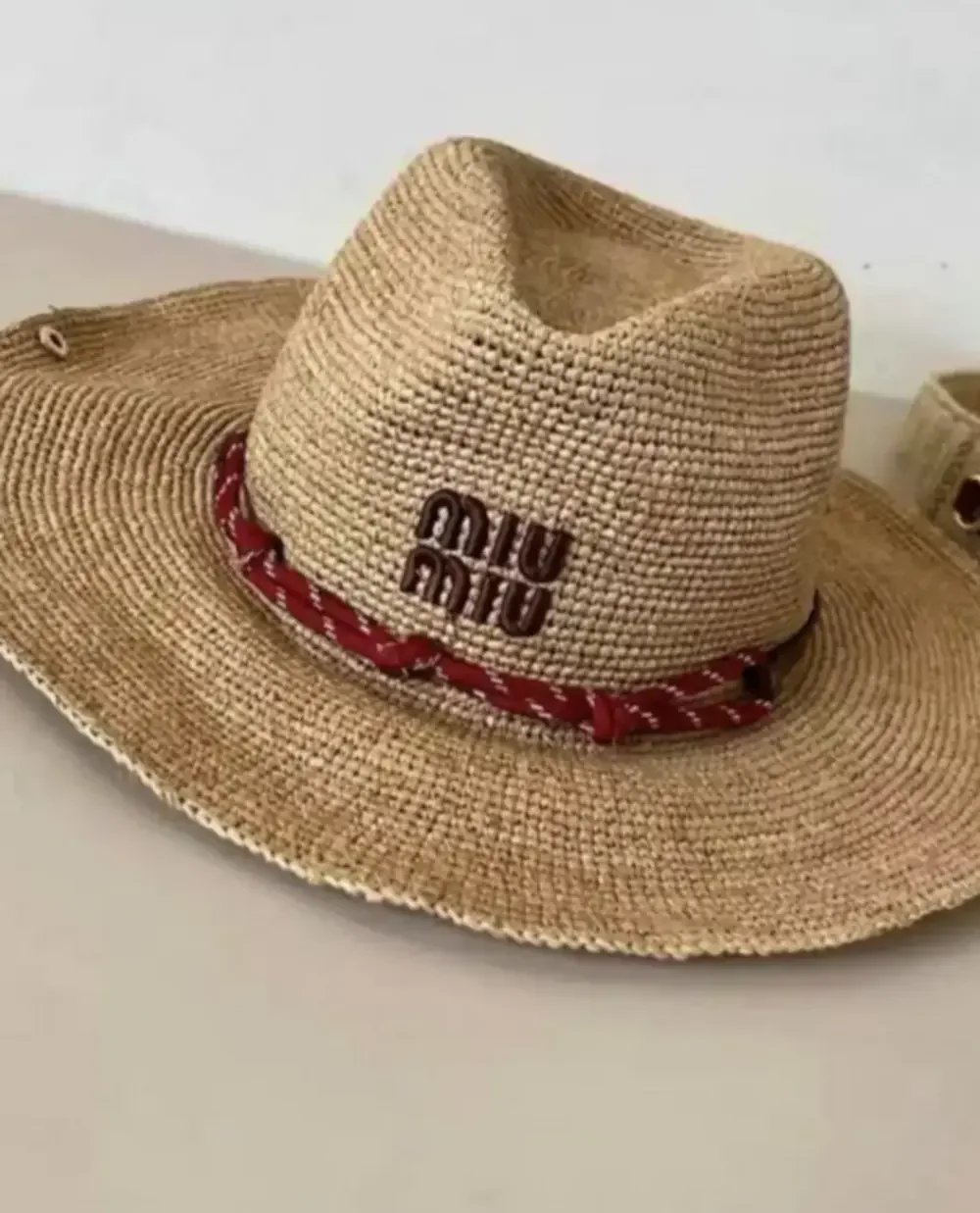 Miu Miu Summer Straw Hat Embroidered Logo